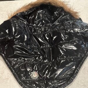 Puffer Glossy Black Jacket with Brown Fur Trim